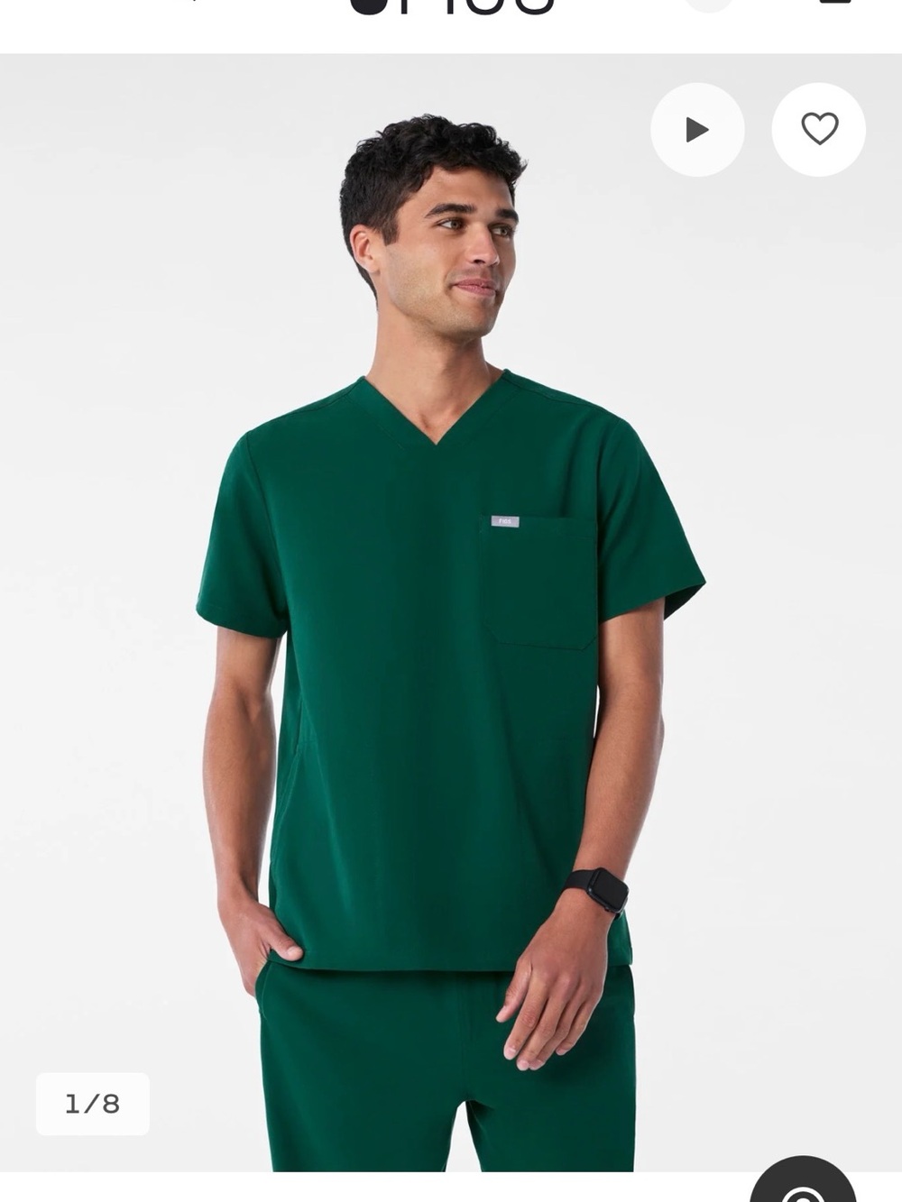 NWT FIGs Men's V-Neck Medical Scrub Top in Hunter Green
